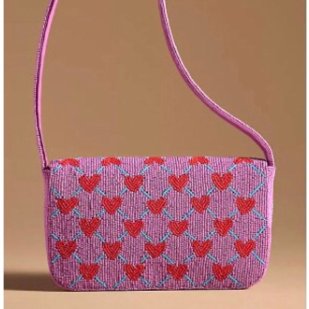 RARE Anthropologie Fiona Beaded Bag Icon Edition Hearts Beads New With Tag - Picture 5 of 10